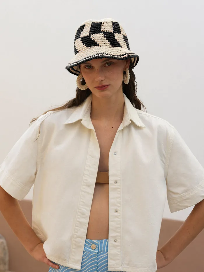 Woman Hats French Connection Crochet Hat Ecrublack