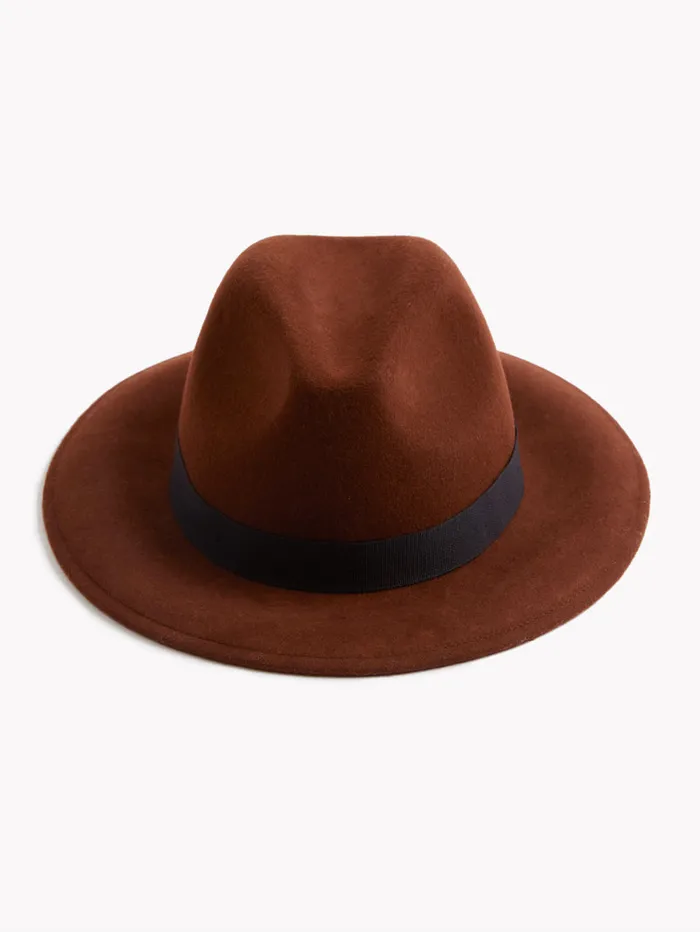 Woman Hats French Connection Felt Trilby Hat Tobacco Brown
