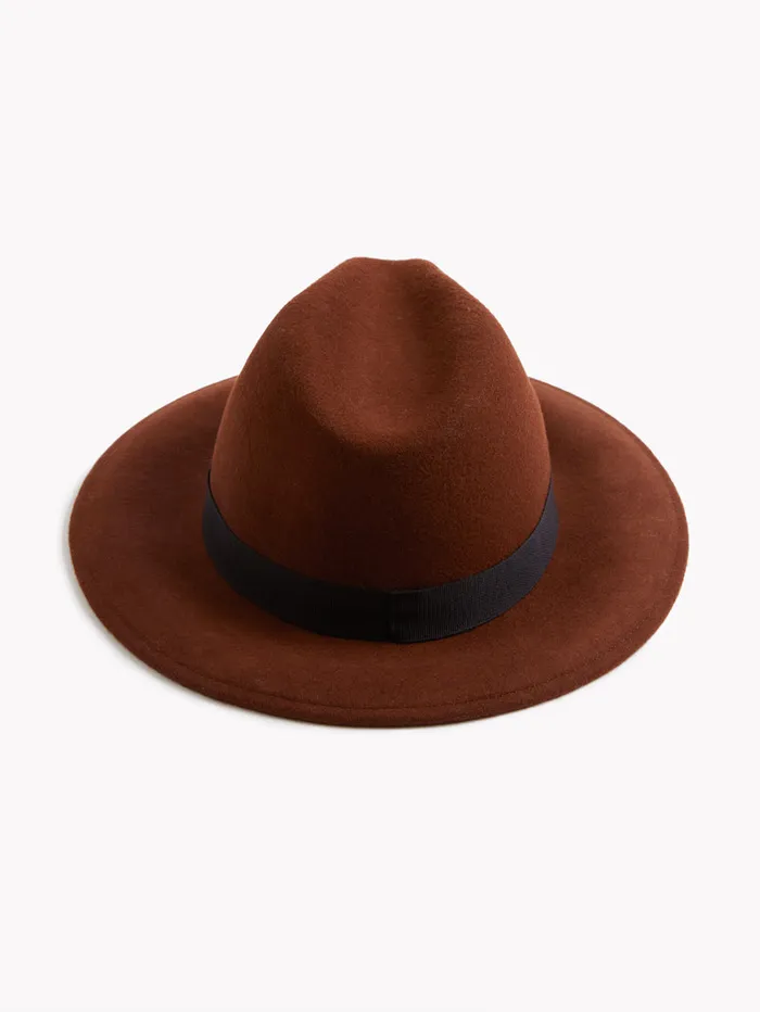 Woman Hats French Connection Felt Trilby Hat Tobacco Brown