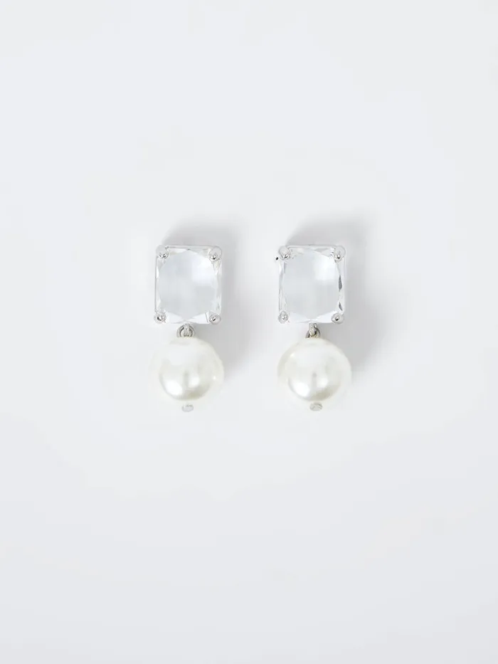 Woman Jewellery French Connection Crystal Faux Pearl Drop Earrings Silver