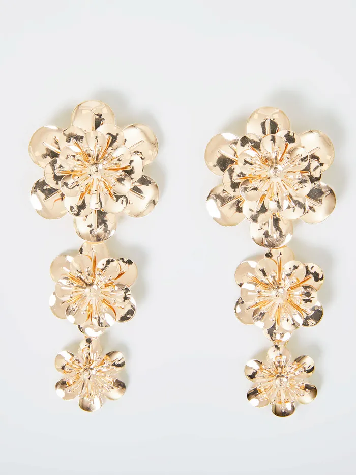 Woman Jewellery French Connection Triple Flower Drop Earrings Gold