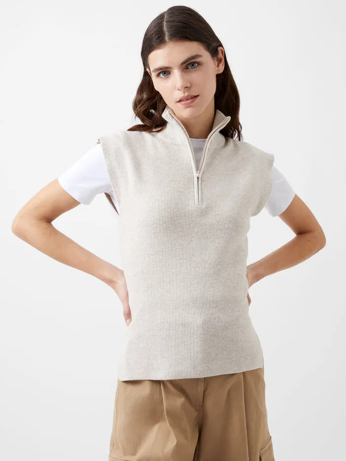 Woman Jumpers and Cardigans French Connection Lightweight Recycled Vhari Half Zip Vest Oatmeal Mel Woman Jumpers and Cardigans French Connection Lightweight Recycled Vhari Half Zip Vest Oatmeal Mel