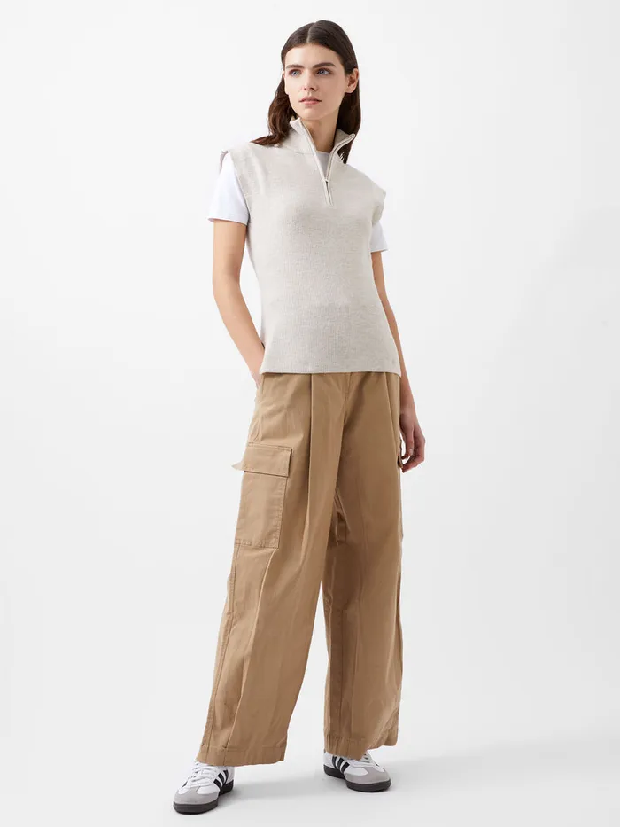Woman Jumpers and Cardigans French Connection Lightweight Recycled Vhari Half Zip Vest Oatmeal Mel Woman Jumpers and Cardigans French Connection Lightweight Recycled Vhari Half Zip Vest Oatmeal Mel