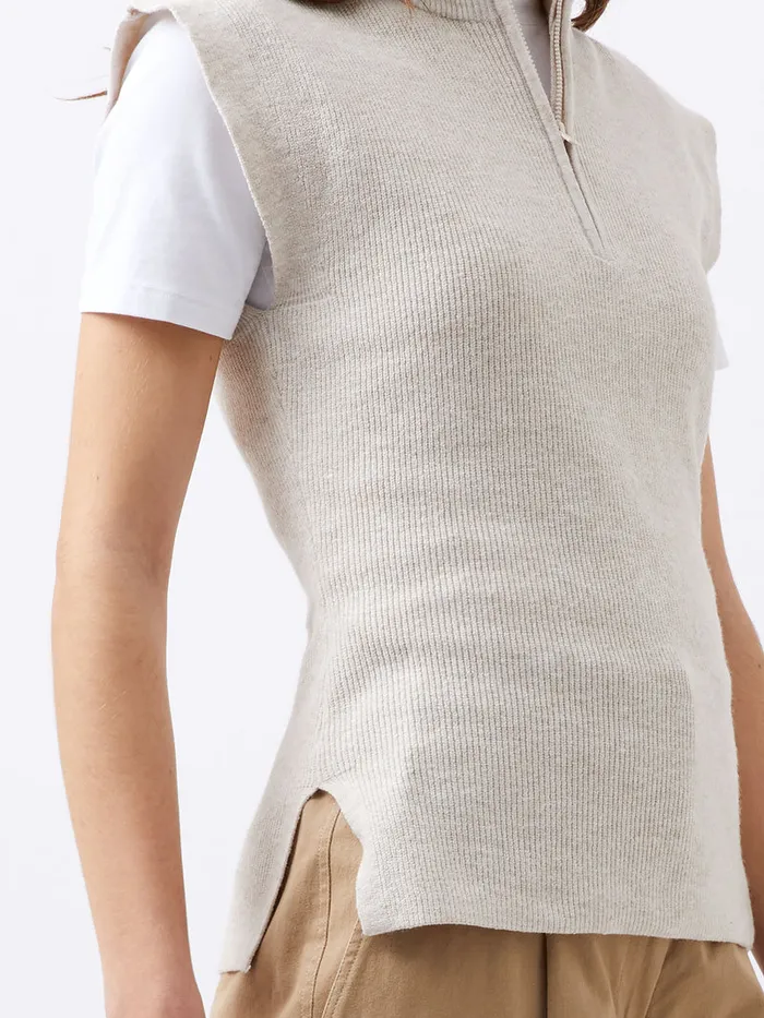 Woman Jumpers and Cardigans French Connection Lightweight Recycled Vhari Half Zip Vest Oatmeal Mel Woman Jumpers and Cardigans French Connection Lightweight Recycled Vhari Half Zip Vest Oatmeal Mel
