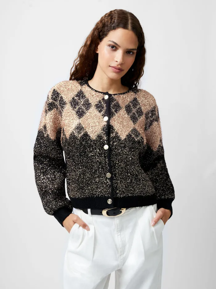 Woman Jumpers and Cardigans French Connection Mavis Argyle Tinsel Long Sleeve Cardigan Blackout