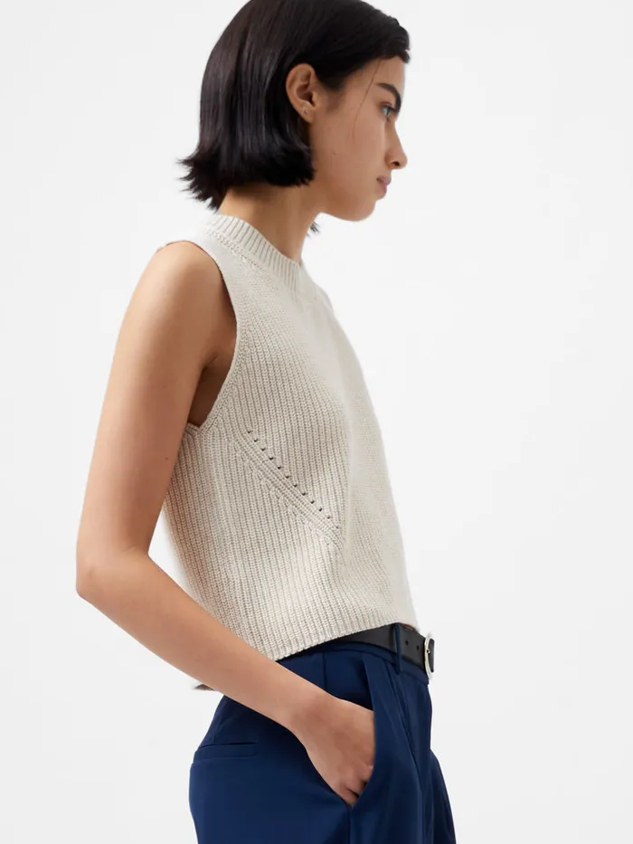 Woman Jumpers and Cardigans French Connection Mozart Knit Crew Neck Sleeveless Vest Light Oatmeal Mel