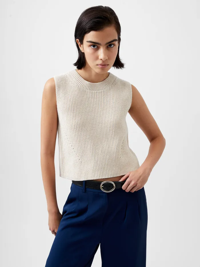 Woman Jumpers and Cardigans French Connection Mozart Knit Crew Neck Sleeveless Vest Light Oatmeal Mel