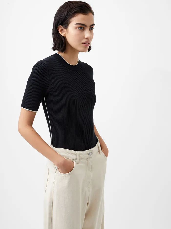 Woman Jumpers and Cardigans French Connection Mozza Short Sleeve Jumper Blackoutclass Cream Woman Jumpers and Cardigans French Connection Mozza Short Sleeve Jumper Blackoutclass Cream