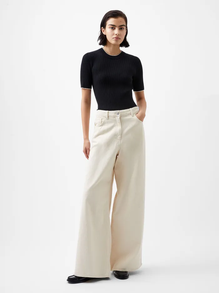 Woman Jumpers and Cardigans French Connection Mozza Short Sleeve Jumper Blackoutclass Cream Woman Jumpers and Cardigans French Connection Mozza Short Sleeve Jumper Blackoutclass Cream