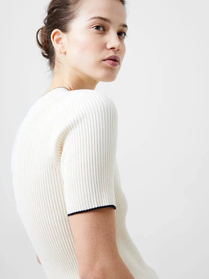 Woman Jumpers and Cardigans French Connection Mozza Short Sleeve Jumper Classic Creamblacko Woman Jumpers and Cardigans French Connection Mozza Short Sleeve Jumper Classic Creamblacko