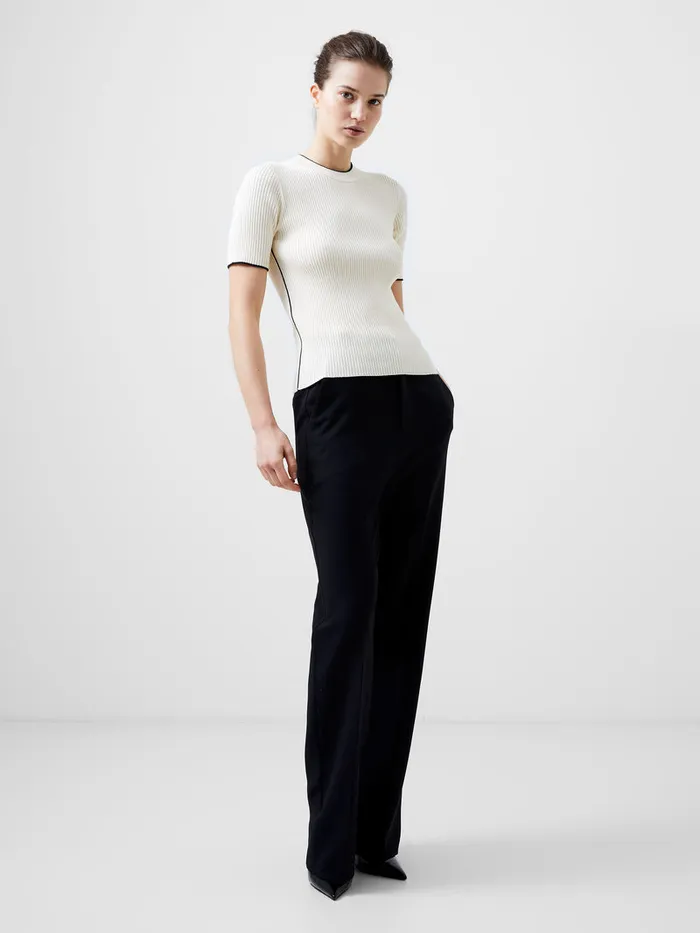 Woman Jumpers and Cardigans French Connection Mozza Short Sleeve Jumper Classic Creamblacko Woman Jumpers and Cardigans French Connection Mozza Short Sleeve Jumper Classic Creamblacko