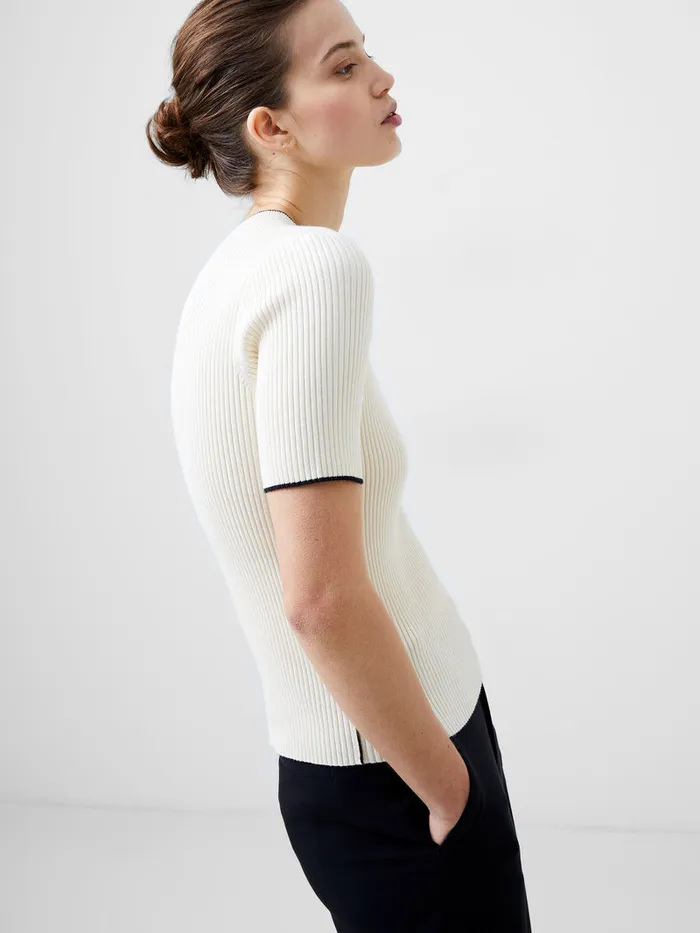 Woman Jumpers and Cardigans French Connection Mozza Short Sleeve Jumper Classic Creamblacko Woman Jumpers and Cardigans French Connection Mozza Short Sleeve Jumper Classic Creamblacko