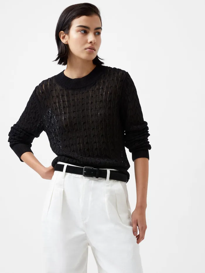 Woman Jumpers and Cardigans French Connection Niko Open Knit Long Sleeve Jumper Blackout Woman Jumpers and Cardigans French Connection Niko Open Knit Long Sleeve Jumper Blackout