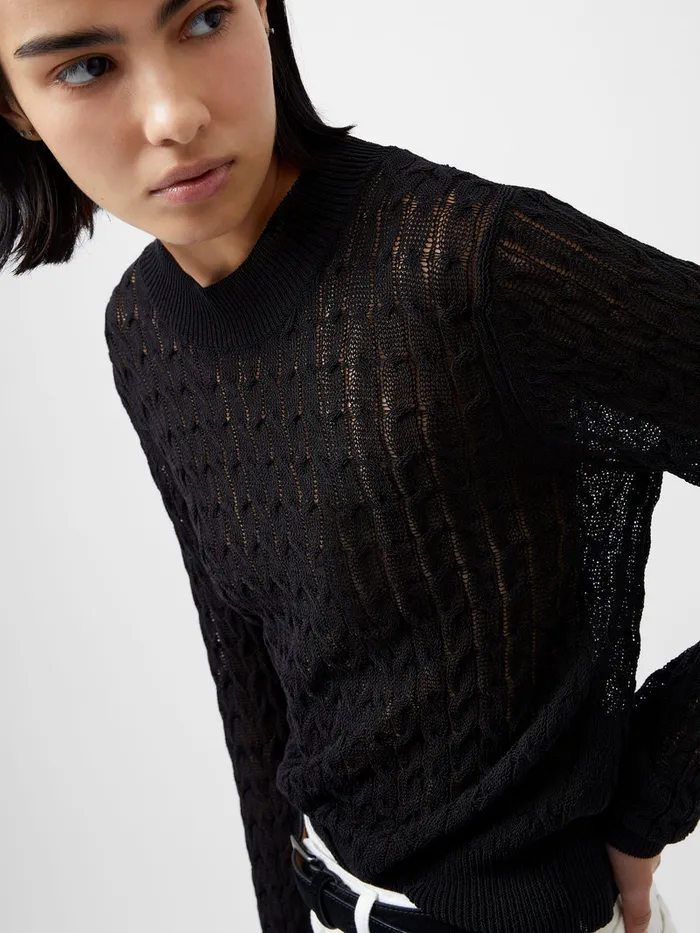 Woman Jumpers and Cardigans French Connection Niko Open Knit Long Sleeve Jumper Blackout Woman Jumpers and Cardigans French Connection Niko Open Knit Long Sleeve Jumper Blackout