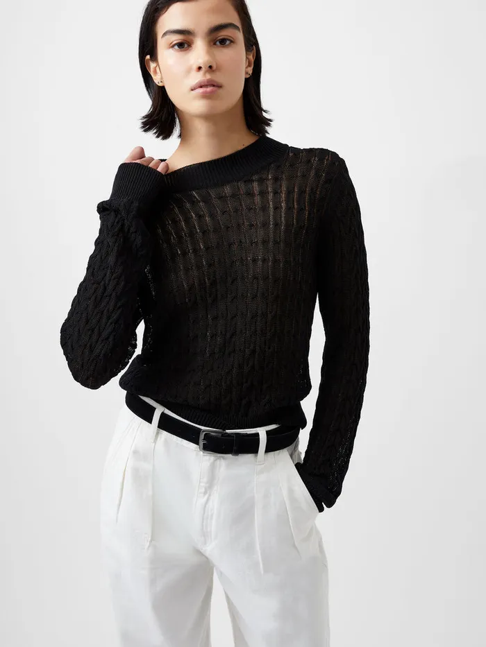 Woman Jumpers and Cardigans French Connection Niko Open Knit Long Sleeve Jumper Blackout Woman Jumpers and Cardigans French Connection Niko Open Knit Long Sleeve Jumper Blackout