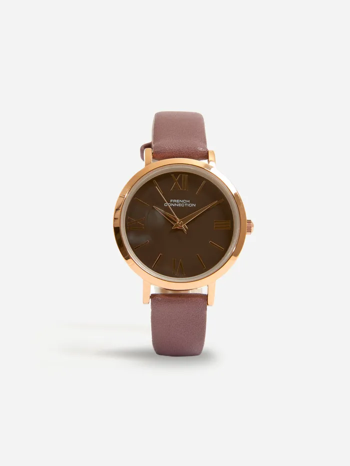 WomanMan Jewellery French Connection Brown Leather Strap Watch With Brown Dial Brown WomanMan Jewellery French Connection Brown Leather Strap Watch With Brown Dial Brown