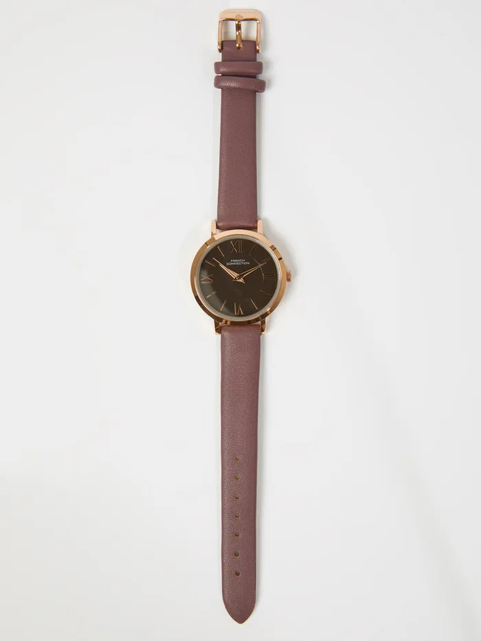 WomanMan Jewellery French Connection Brown Leather Strap Watch With Brown Dial Brown WomanMan Jewellery French Connection Brown Leather Strap Watch With Brown Dial Brown