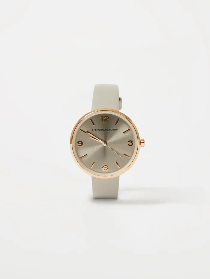 WomanMan Jewellery French Connection Grey Leather Strap Watch Grey