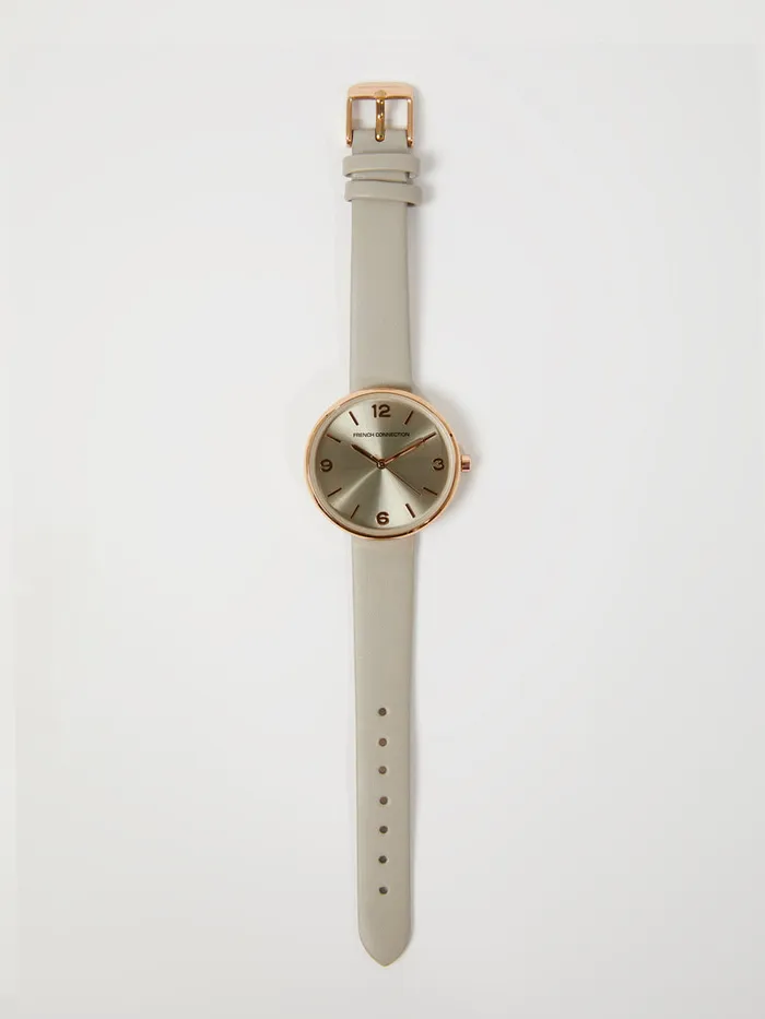 WomanMan Jewellery French Connection Grey Leather Strap Watch Grey WomanMan Jewellery French Connection Grey Leather Strap Watch Grey