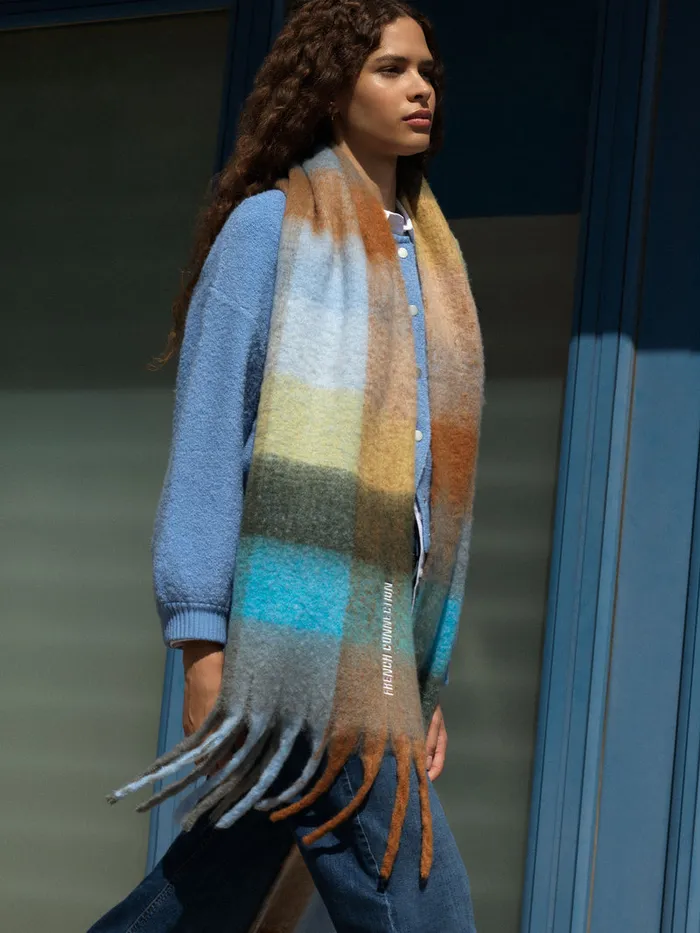 Woman Scarves French Connection Super Soft Check Scarf Multi Blue