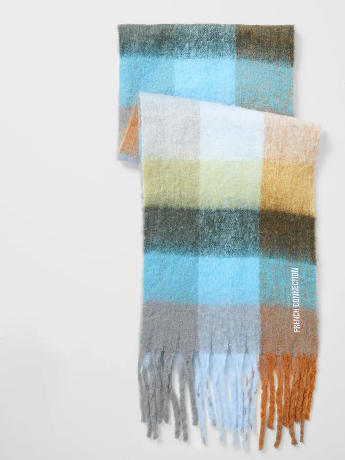 Woman Scarves French Connection Super Soft Check Scarf Multi Blue Woman Scarves French Connection Super Soft Check Scarf Multi Blue