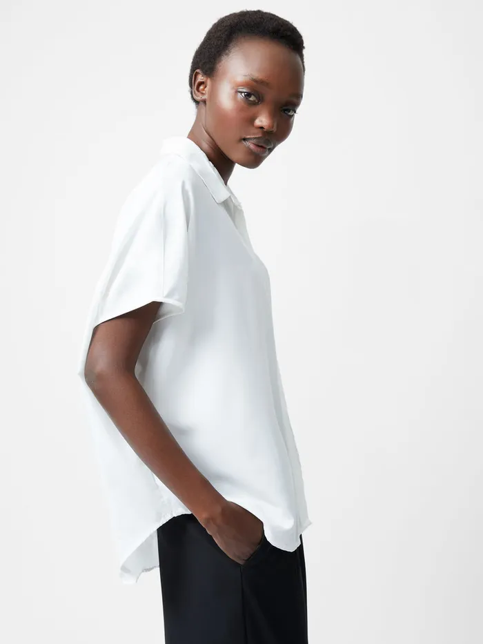 Woman Shirts French Connection Caprina Recycled Crepe Short Sleeve Button Shirt Winter White Woman Shirts French Connection Caprina Recycled Crepe Short Sleeve Button Shirt Winter White