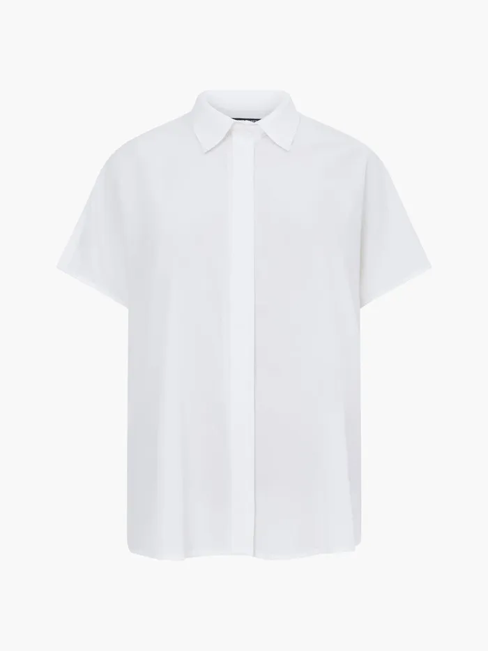Woman Shirts French Connection Caprina Recycled Crepe Short Sleeve Button Shirt Winter White Woman Shirts French Connection Caprina Recycled Crepe Short Sleeve Button Shirt Winter White