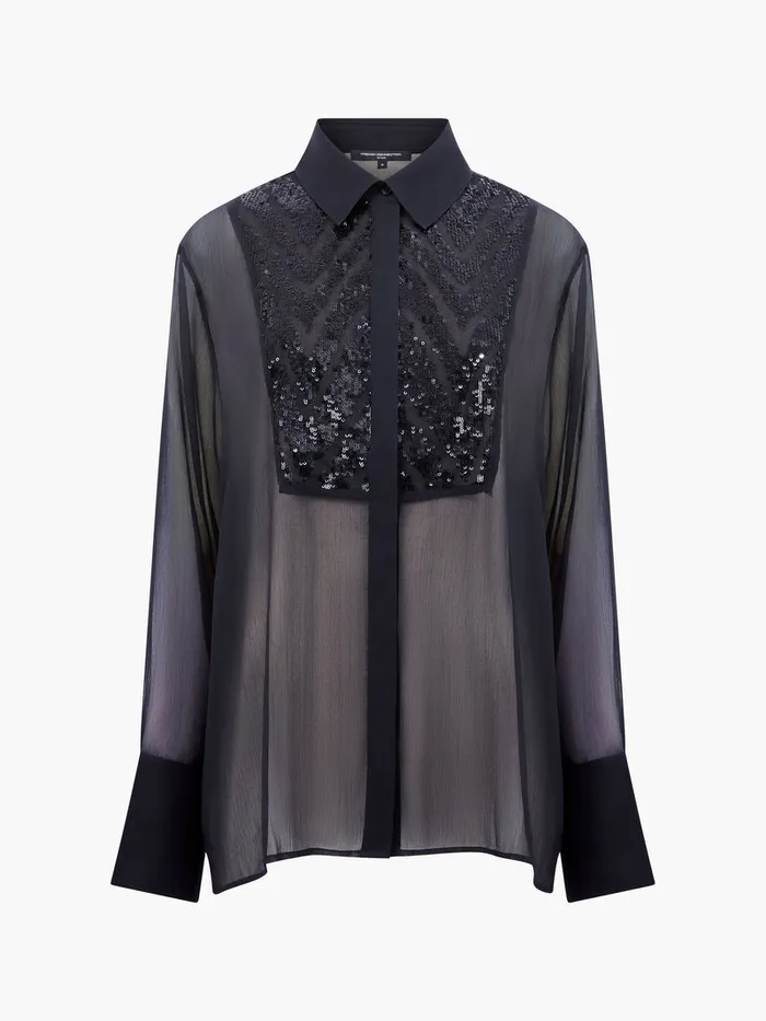 Woman Shirts French Connection Hana Adalynn Sequin Bib Shirt Blackout
