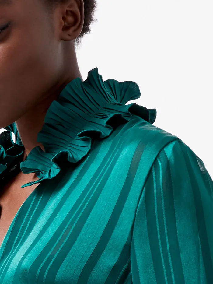 Woman Shirts French Connection Hannielie Ruffle Neck Long Sleeve Shirt Forest Woman Shirts French Connection Hannielie Ruffle Neck Long Sleeve Shirt Forest