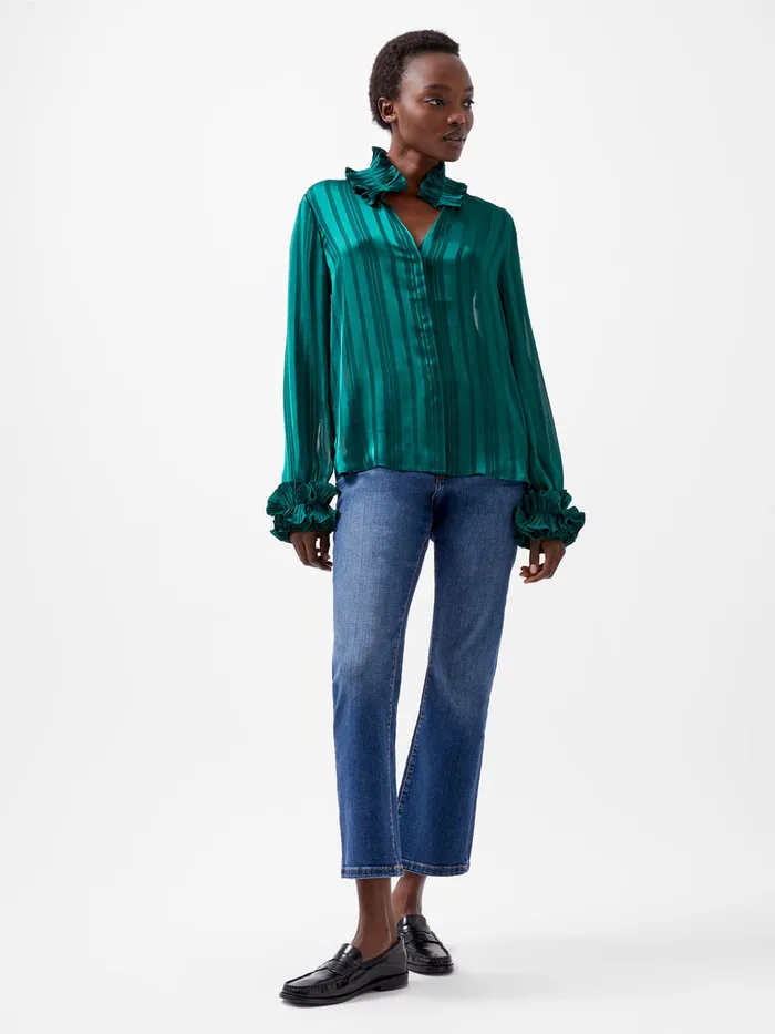 Woman Shirts French Connection Hannielie Ruffle Neck Long Sleeve Shirt Forest Woman Shirts French Connection Hannielie Ruffle Neck Long Sleeve Shirt Forest