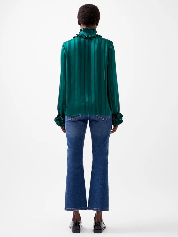 Woman Shirts French Connection Hannielie Ruffle Neck Long Sleeve Shirt Forest Woman Shirts French Connection Hannielie Ruffle Neck Long Sleeve Shirt Forest
