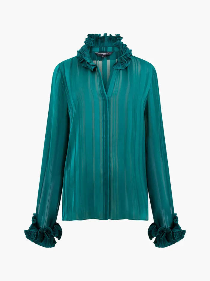 Woman Shirts French Connection Hannielie Ruffle Neck Long Sleeve Shirt Forest Woman Shirts French Connection Hannielie Ruffle Neck Long Sleeve Shirt Forest