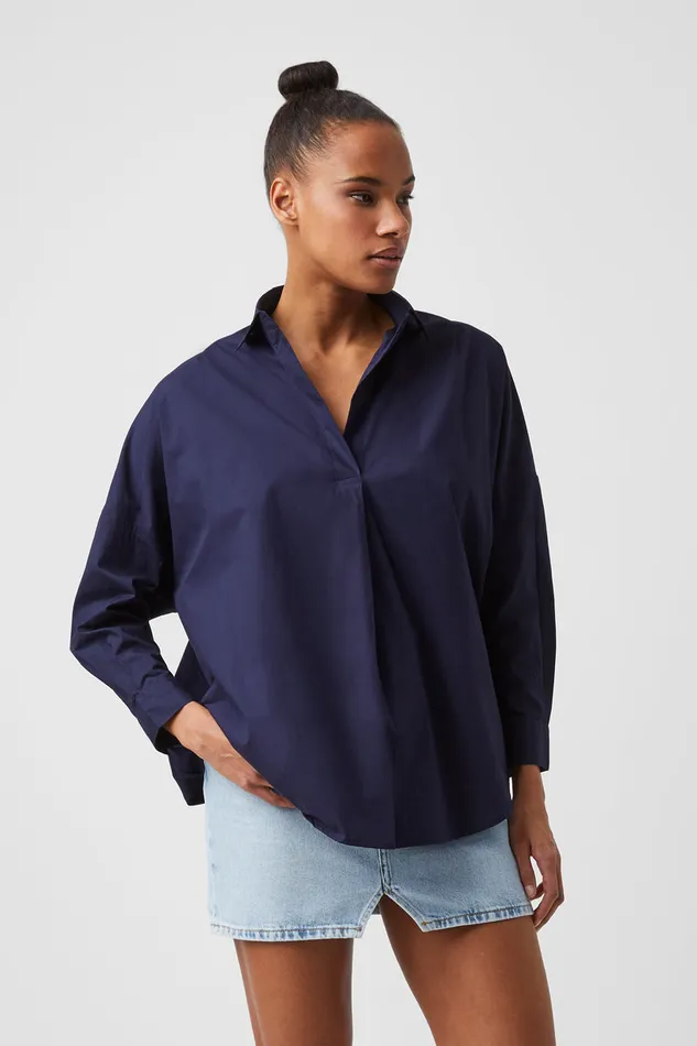 Woman Shirts French Connection Rhodes Poplin Popover Shirt Indigo Woman Shirts French Connection Rhodes Poplin Popover Shirt Indigo