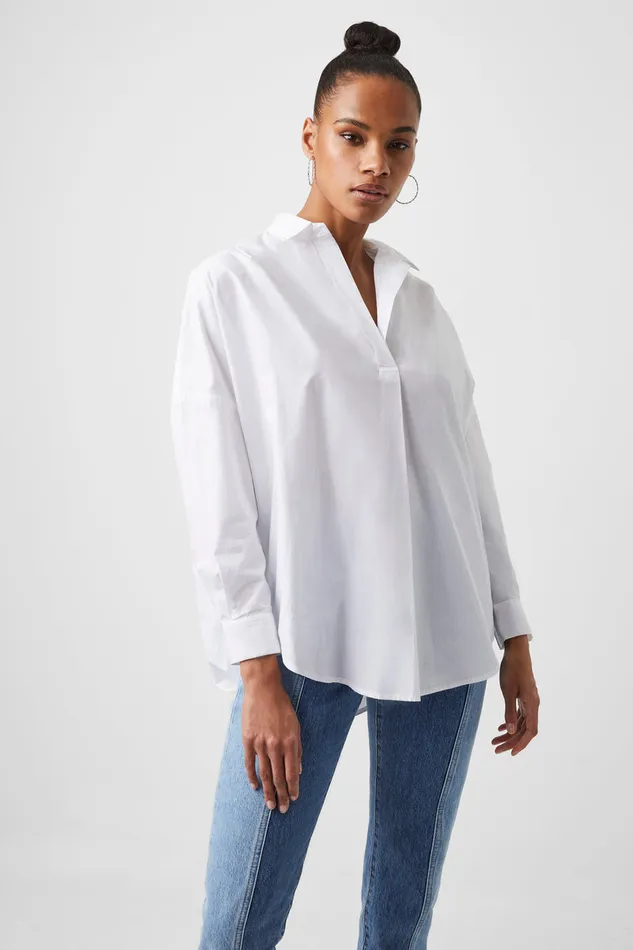 Woman Shirts French Connection Rhodes Poplin Popover Shirt Linen White