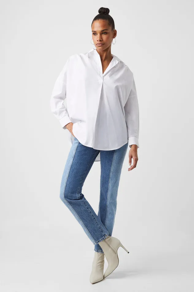 Woman Shirts French Connection Rhodes Poplin Popover Shirt Linen White Woman Shirts French Connection Rhodes Poplin Popover Shirt Linen White
