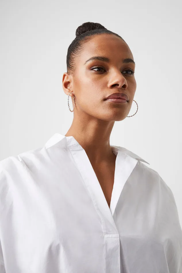 Woman Shirts French Connection Rhodes Poplin Popover Shirt Linen White Woman Shirts French Connection Rhodes Poplin Popover Shirt Linen White