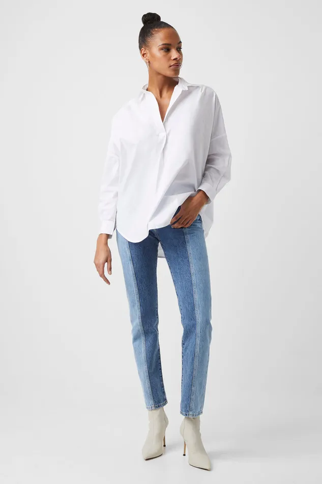 Woman Shirts French Connection Rhodes Poplin Popover Shirt Linen White Woman Shirts French Connection Rhodes Poplin Popover Shirt Linen White