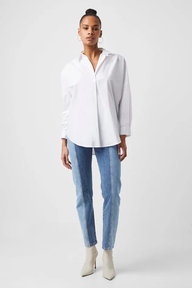 Woman Shirts French Connection Rhodes Poplin Popover Shirt Linen White Woman Shirts French Connection Rhodes Poplin Popover Shirt Linen White