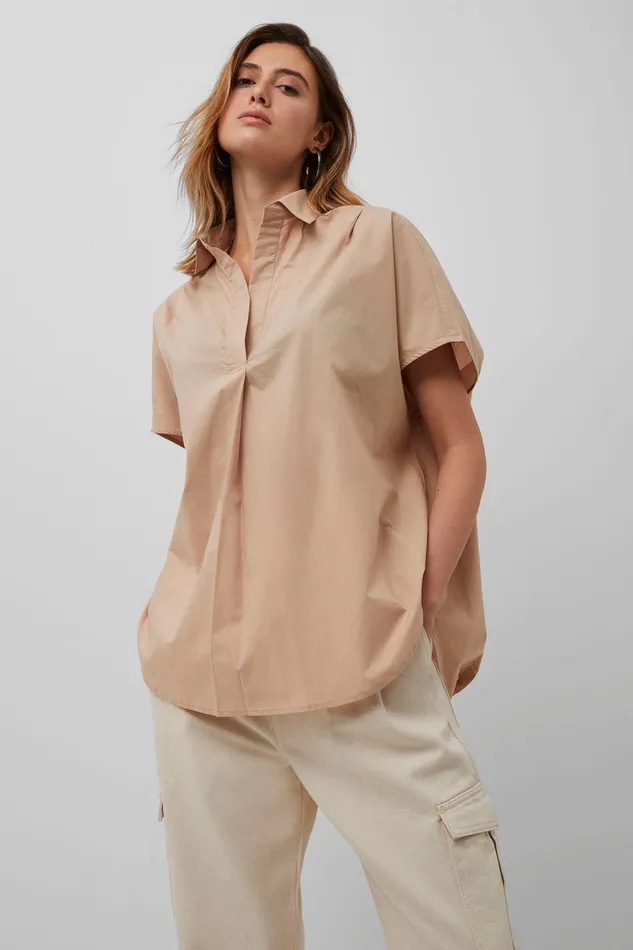Woman Shirts French Connection Rhodes Poplin Sleeveless Popover Shirt Sabbia