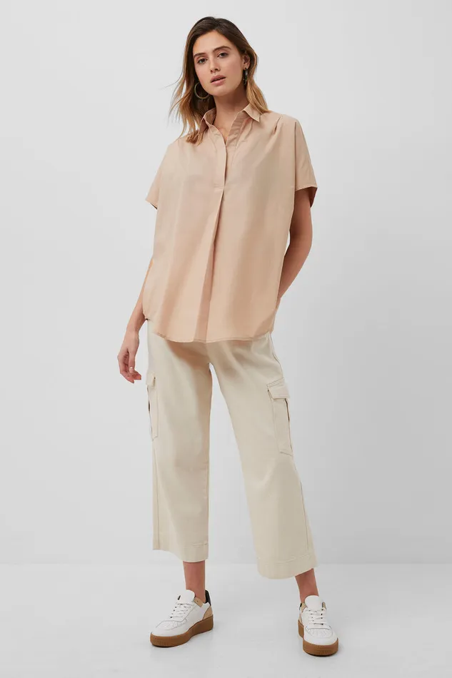 Woman Shirts French Connection Rhodes Poplin Sleeveless Popover Shirt Sabbia