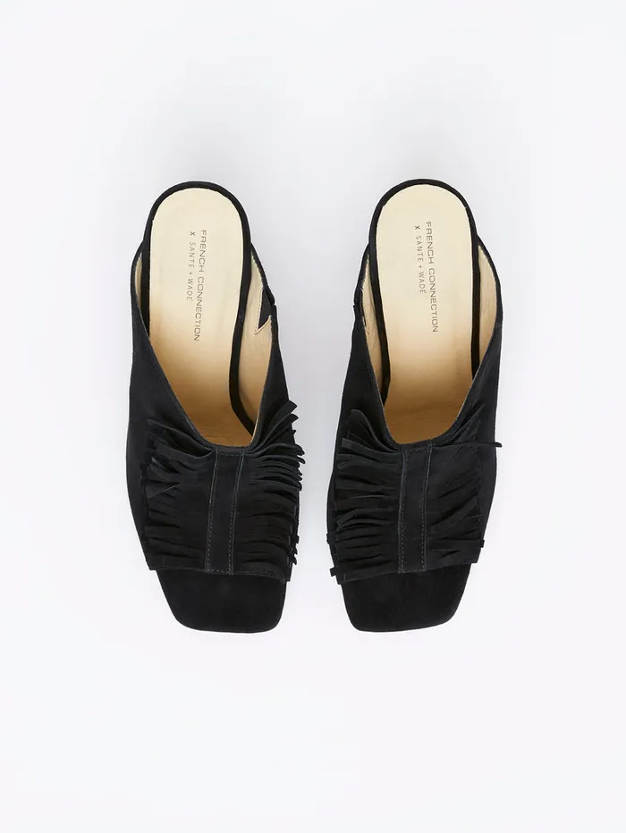 Woman Shoes French Connection Flora Fringed Mules Black Woman Shoes French Connection Flora Fringed Mules Black
