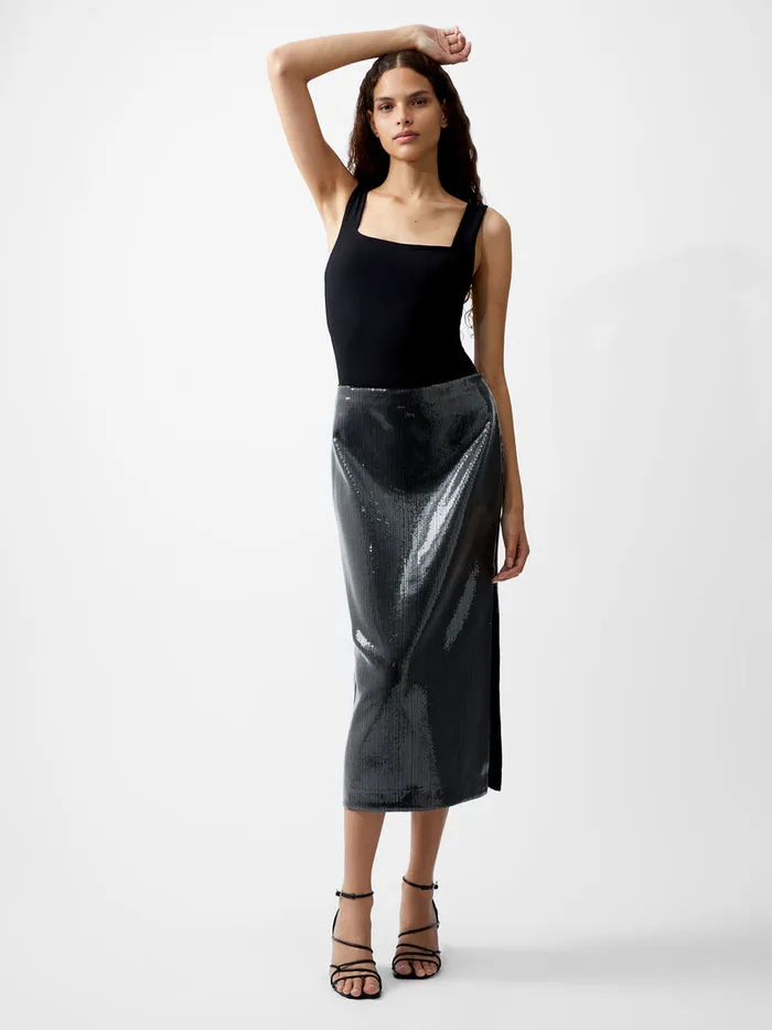 Woman Skirts and Shorts French Connection Amy Sequin Midi Skirt Gunmetal