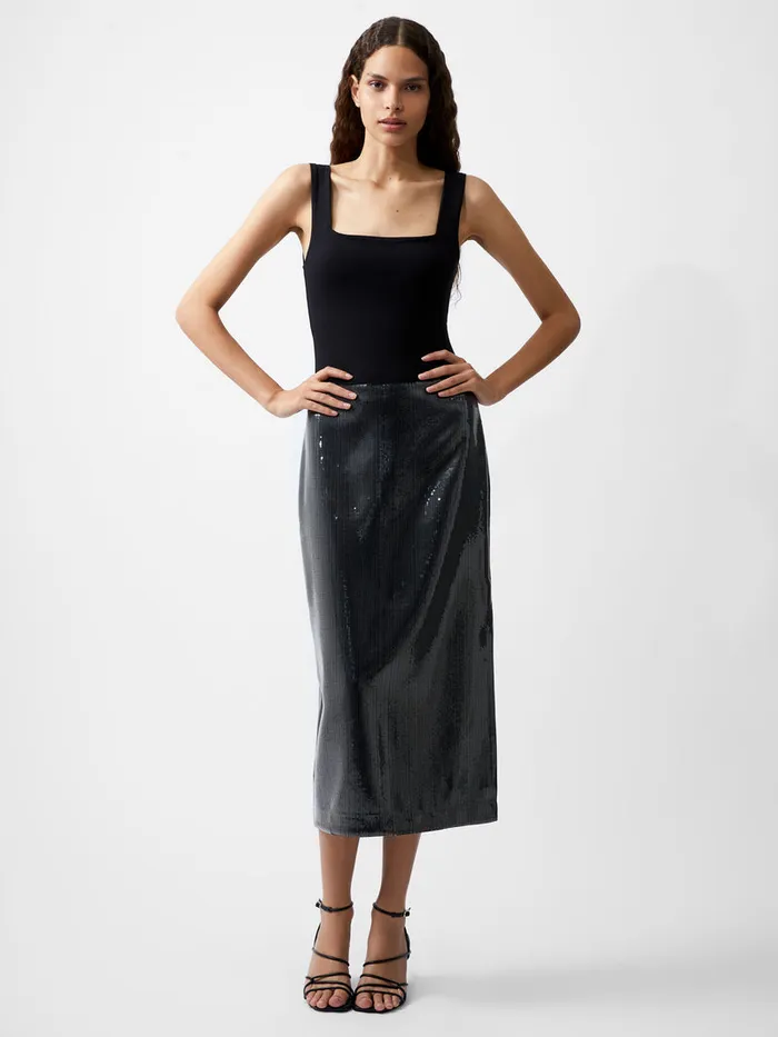 Woman Skirts and Shorts French Connection Amy Sequin Midi Skirt Gunmetal Woman Skirts and Shorts French Connection Amy Sequin Midi Skirt Gunmetal