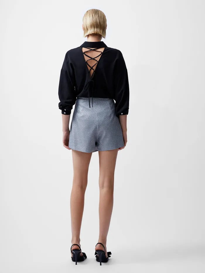 Woman Skirts and Shorts French Connection Cece Lurex Skort Silver Woman Skirts and Shorts French Connection Cece Lurex Skort Silver