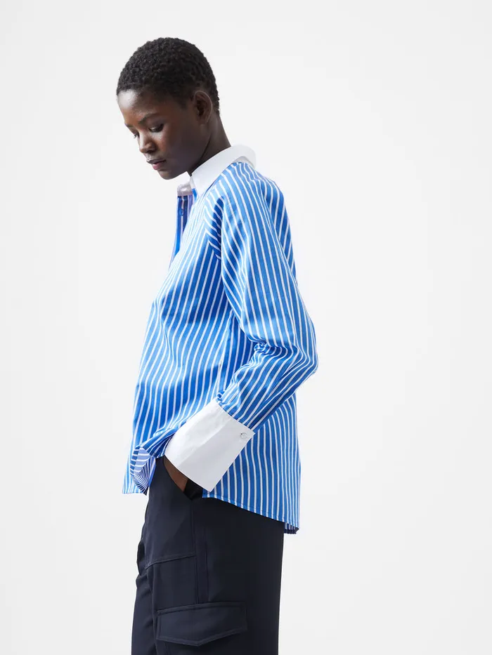 Woman Tops French Connection Alexis Cotton Striped Detail Shirt Dusted Blue