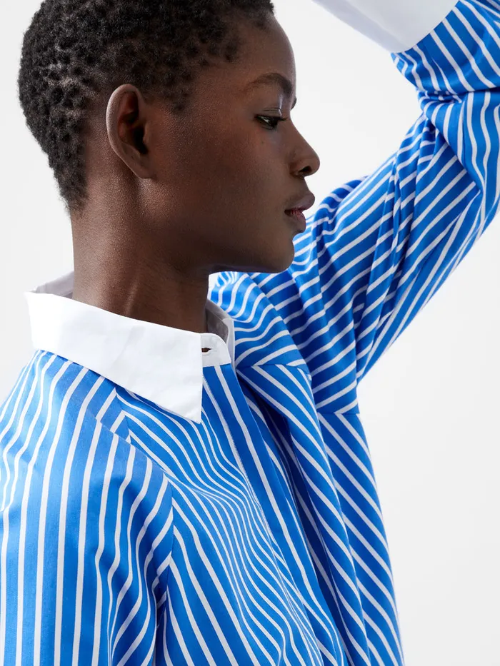 Woman Tops French Connection Alexis Cotton Striped Detail Shirt Dusted Blue Woman Tops French Connection Alexis Cotton Striped Detail Shirt Dusted Blue