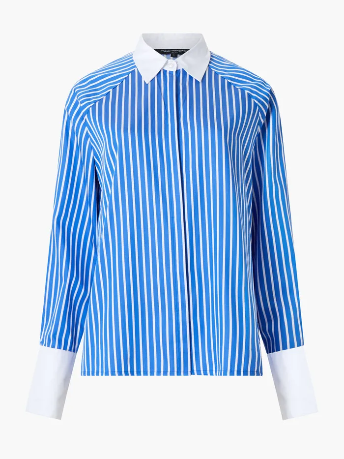 Woman Tops French Connection Alexis Cotton Striped Detail Shirt Dusted Blue Woman Tops French Connection Alexis Cotton Striped Detail Shirt Dusted Blue