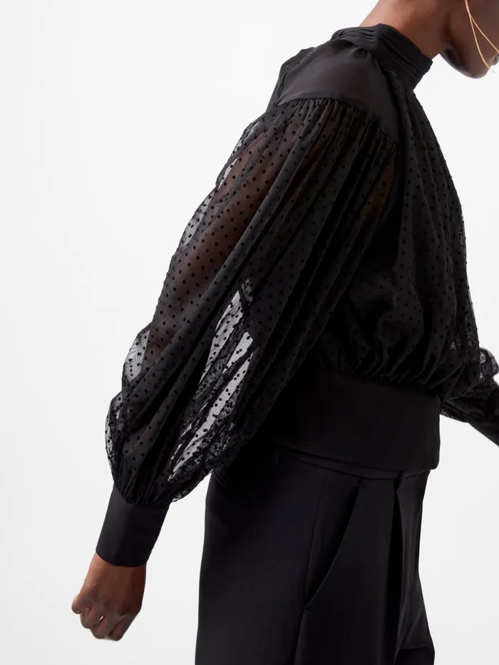 Woman Tops French Connection Alice Dobby Chiffon Mix Long Sleeve Top Blackout Woman Tops French Connection Alice Dobby Chiffon Mix Long Sleeve Top Blackout