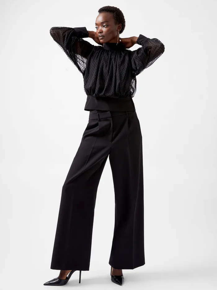 Woman Tops French Connection Alice Dobby Chiffon Mix Long Sleeve Top Blackout Woman Tops French Connection Alice Dobby Chiffon Mix Long Sleeve Top Blackout