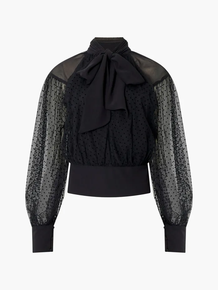 Woman Tops French Connection Alice Dobby Chiffon Mix Long Sleeve Top Blackout Woman Tops French Connection Alice Dobby Chiffon Mix Long Sleeve Top Blackout